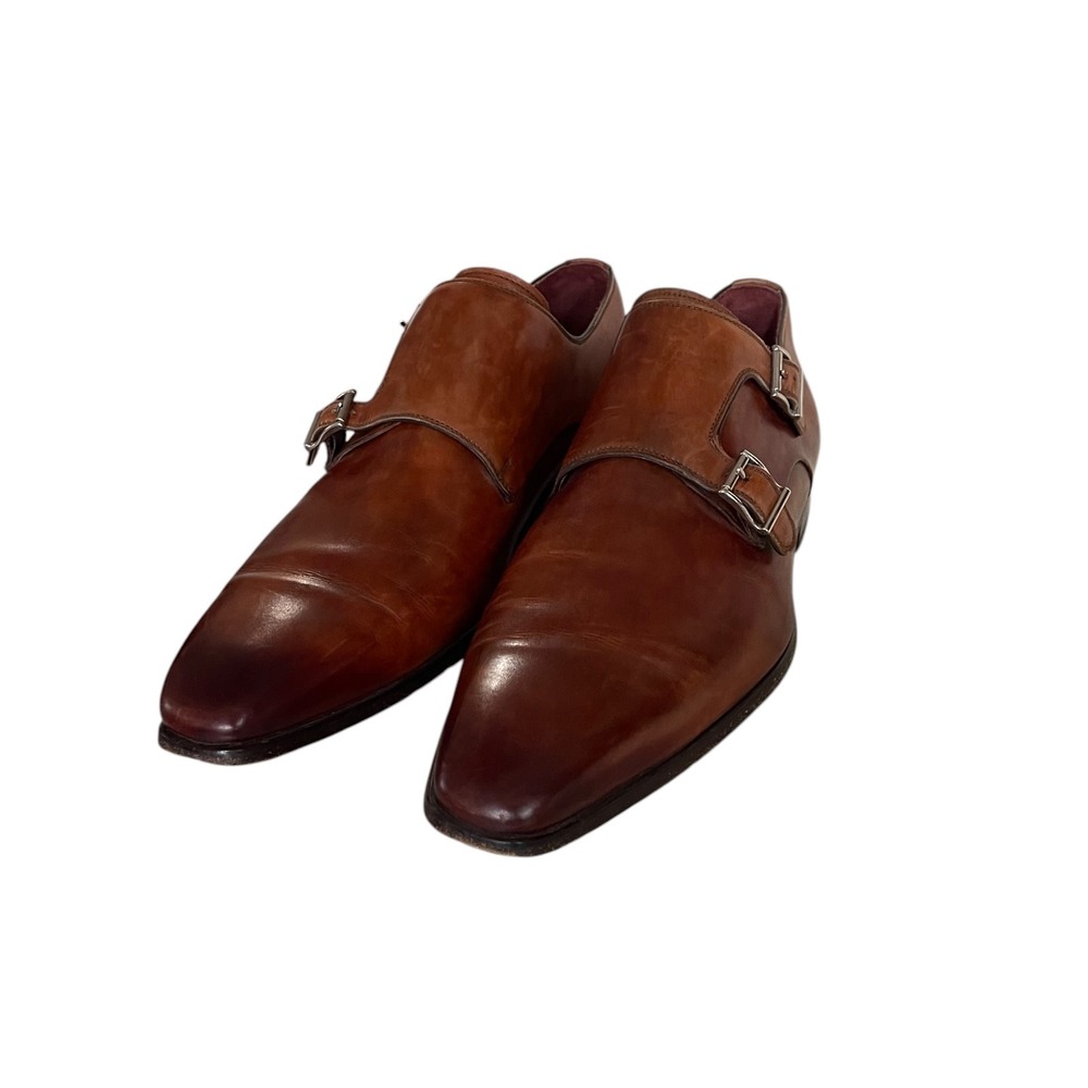Magnanni Mens Double Monk Strap Leather Loafers Cognac Brown Made in Spain 10 M - Picture 4 of 8